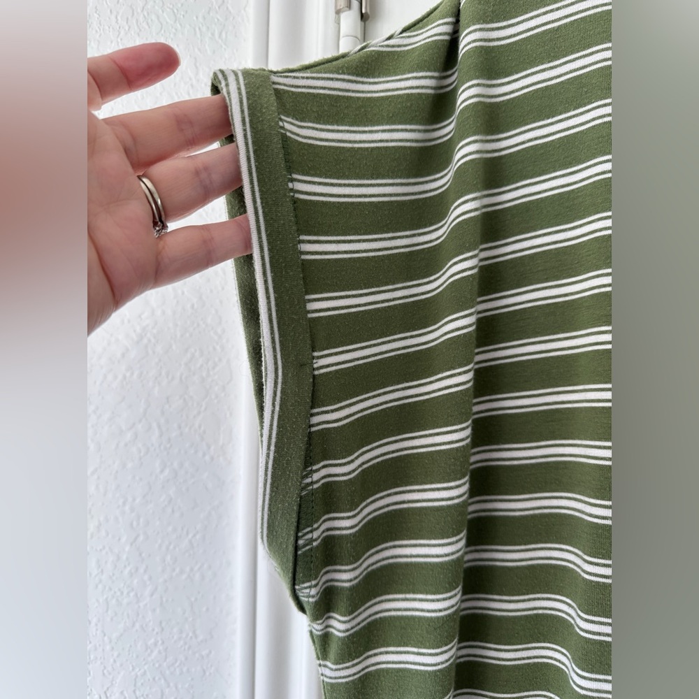 Terra & Sky Olive Green and White Striped Drawstring Pocket Dress - Picture 5 of 7